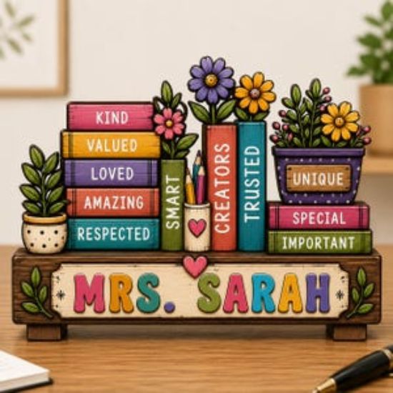 Custom Teacher Name 2D Flat Wooden Block, Teacher Name Plaque Wooden Block, Back to School Gifts Teacher, Custom Teacher Appreciation Gifts