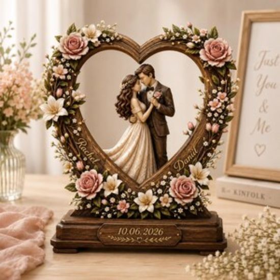 Personalized Couple Heart Acrylic Plaque, Floral Wedding Anniversary Gift, Custom Name Heart Tree Sign, Love Sculpture Gift for Newlyweds