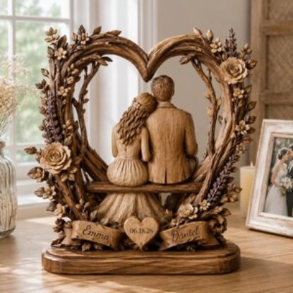 Personalized Couple Heart Wood Block Sculpture, Anniversary Gift for Couple, Wedding Gift for Newlyweds, Romantic Home Decor, Love Keepsake