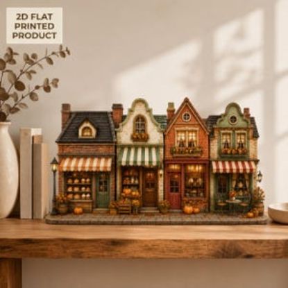 Custom Fall Wooden Block Decor, Autumn Village Shelf Sitter, Miniature Cottage Shops, Bookshop Cafe, 2D Flat Sign Decor Home