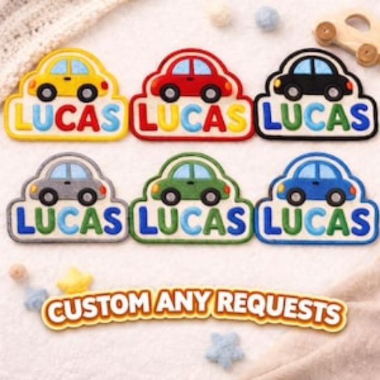 Embroidered Personalized Kids Name Patch, Custom Car Patch for Kids, Cute Car Name Patch, Backpack Jacket Patch, Iron On Sew On Patch