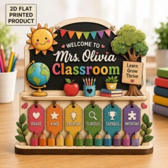 Personalized Teacher Classroom 2D FLAT Wooden Block, Back to School Sign, Custom Classroom Decor, Teacher Appreciation Gift