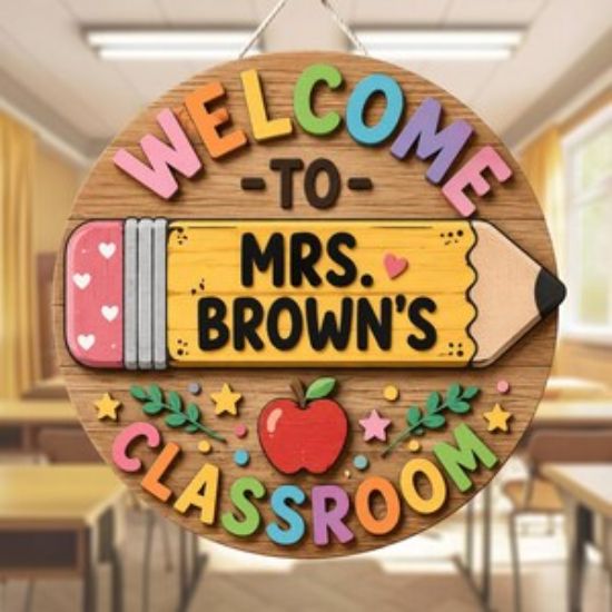 Custom Teacher 2 Layer Wooden Sign Door Hanger, Custom Classroom Sign, Personalized Teacher Name Sign, Classroom Decoration, Back to School