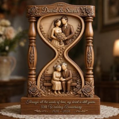Personalized Couple Hourglass 2D Flat Wooden Block, Custom Couple Name Sign, Anniversary Keepsake, Wedding Gift for Couples