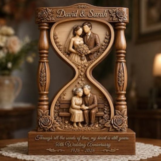 Personalized Couple Hourglass 2D Flat Wooden Block, Custom Couple Name Sign, Anniversary Keepsake, Wedding Gift for Couples
