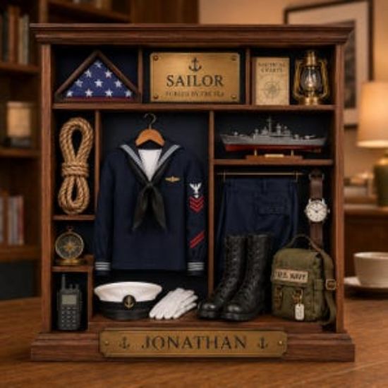 Custom Navy Sailor 2D Flat Wooden Block, Military Retirement Gift, US Navy Decor, Veteran Shadow Box, Personalized Name Keepsake