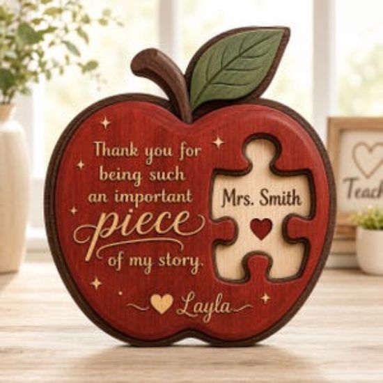 Personalized Teacher Appreciation 2D Flat Wooden Block Gift, Custom Apple Wooden sign Teacher, Back to School Teacher Idea, Classrom Decor