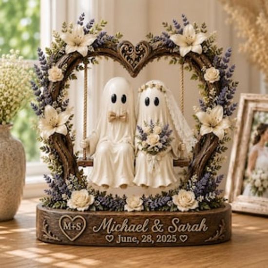 Personalized Ghost Couple Acrylic Plaque, Spooky Bride Groom Keepsake, Wedding Anniversary Gift, Ghost Bride And Groom Anniversary Decor