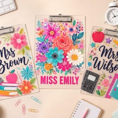 Personalized Florals Teacher Clipboard, Custom Name Acrylic Paper Clipboard, Back To School Gift, School Supplies
