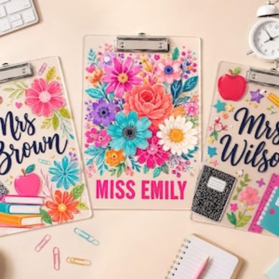 Personalized Florals Teacher Clipboard, Custom Name Acrylic Paper Clipboard, Back To School Gift, School Supplies