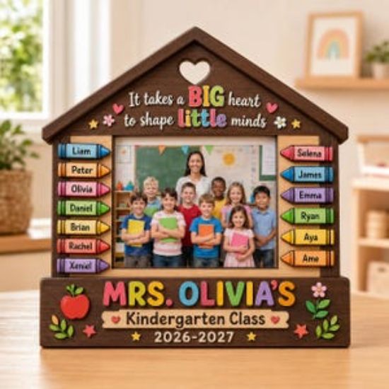 Personalized Teacher Photo 2D Flat Wooden Block, Custom Picture Frame with Student Names, Teacher Appreciation Gift, Back to School
