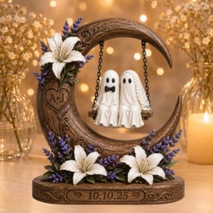 Personalized Ghost Couple Table Acrylic Plaque, Custom Halloween Couple Gift, Spooky Bride Groom Keepsake Decor Home