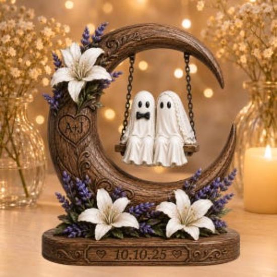 Personalized Ghost Couple Table Acrylic Plaque, Custom Halloween Couple Gift, Spooky Bride Groom Keepsake Decor Home