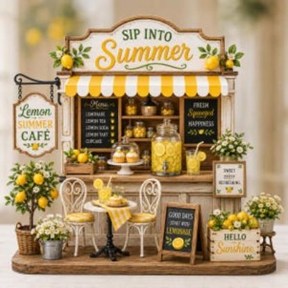 Custom Lemon Summer Cafe 2D Acrylic Plaque, Acrylic Decor Table, Farmhouse Shelf Sitter