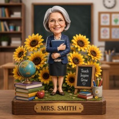 Personalized Teacher 2D FLAT Acrylic Plaque, Custom Photo and Name Flower Desk Sign, Classroom Desk Decor, Teacher Appreciation Gift