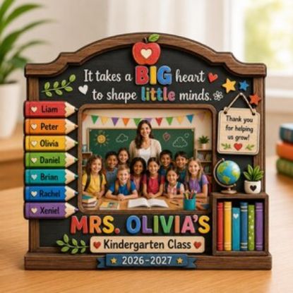 Personalized Teacher Photo 2D Flat Wooden Block, Back to School Custom Picture Frame with Student Names, Teacher Appreciation Gift