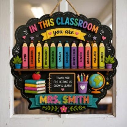 Personalized Teacher Classroom 2 Layer Wooden Sign, Colorful Wood Door Decor, Custom Teacher Name Plaque, Teacher Appreciation Gift, School