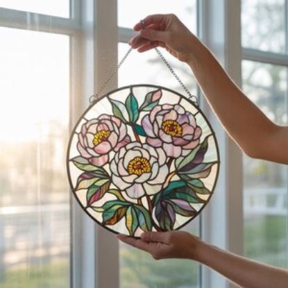 Pfingstrose Buntglas Suncatcher, Rosa Blumen Fenster Dekor, Pfingstrose Geschenk für Frauen, Mutter Geschenke, Floral Wohnkultur, Garten Geschenk