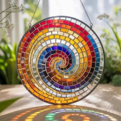 Regenbogen Spirale Glas Suncatcher / Mosaik Stil Glaskunst / Buntes Geometrisches Dekor / Geschenk für Kunstliebhaber / Geeignet für die Kunstdekoration der Kirche