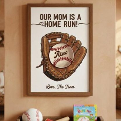 Personalized Baseball Mom Gift from Kids, Home Run Mom Print, Custom Name Baseball Wall Art, Mother’s Day Gift for Mom