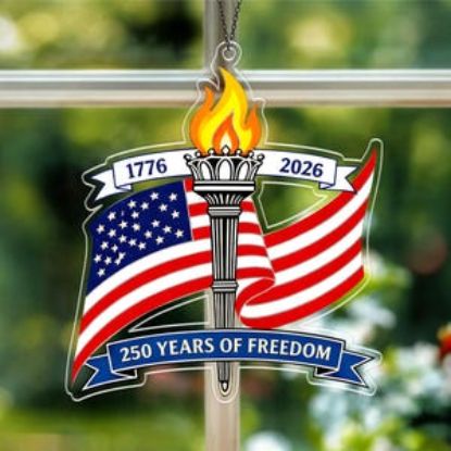 USA 250 Years Acrylic Suncatcher Torch Design, American Flag Window Hanging 1776-2026, Patriotic Liberty Decor, Independence Day Gift USA