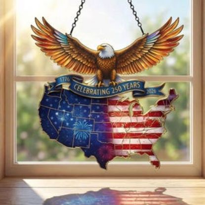 USA 250th Anniversary Eagle Acrylic Suncatcher, 1776-2026 American Flag Window Hanging, Patriotic Bald Eagle Decor, Freedom Gift USA