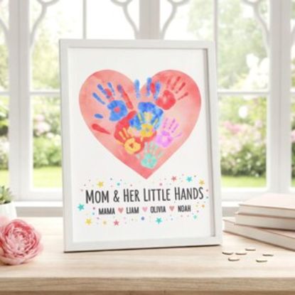 Personalized Handprint Art for Mom, Custom Kids Names Heart Print, Mother’s Day Gift from Kids, Mom Wall Art, Family Keepsake