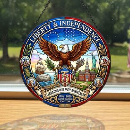 Stained Glass Eagle Suncatcher, Patriotic USA Window Hanging, Liberty Independence Decor, 250th Anniversary 1776 2026 Gift