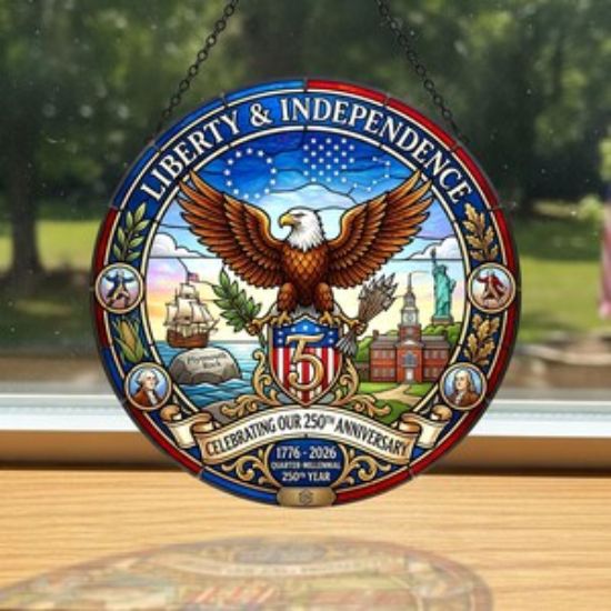 Stained Glass Eagle Suncatcher, Patriotic USA Window Hanging, Liberty Independence Decor, 250th Anniversary 1776 2026 Gift