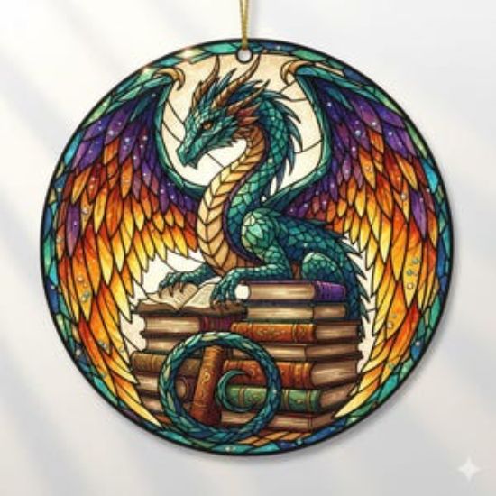 Dragon Suncatcher Ornament, Glasmalerei-Drachen-Dekor, Bücherwurm Wandkunst, benutzerdefinierter gewellter Acryl-Suncatcher