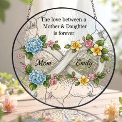 Mother Daughter Infinity Stained Glass Suncatcher, Personalized Gift for Mom from Daughter, Floral Window Hanging Mother’s Day Decor