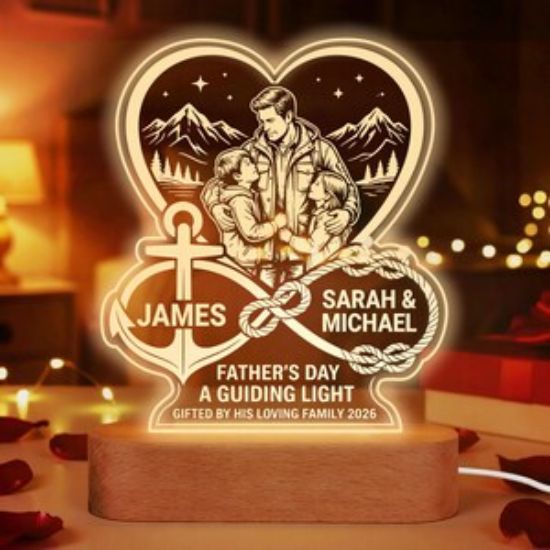 Dad LED Night Light, Personalized Acrylic Plaque Gift, Custom Family Name Lamp for Dad, Fathers Day Gift from Kids, Daddy Gift Idea