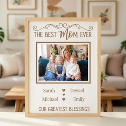 Personalized Mom Photo Frame Gift,  Custom Best Mom Ever Picture Frame, Mother’s Day Gift for Mom, Family Name Photo Keepsake Decor