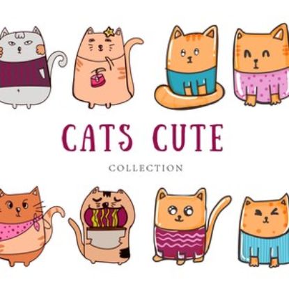 Niedliches Katzenclipart-Bündel PNG, Kawaii Katzenkarikaturgrafik, lustige Katzenillustration, AI Vektor, 300 DPI, Cricut Sublimationsdesign