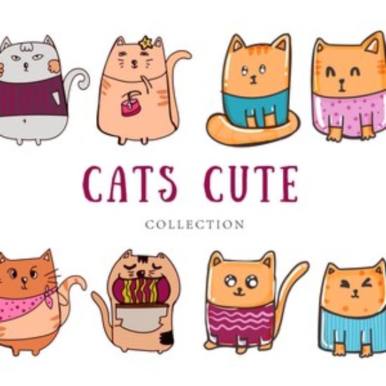 Niedliches Katzenclipart-Bündel PNG, Kawaii Katzenkarikaturgrafik, lustige Katzenillustration, AI Vektor, 300 DPI, Cricut Sublimationsdesign