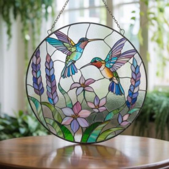 Kolibri-Buntglas-Sonnenfänger, lichtfangende Fensterbehang, Vogelglaskunst, Geschenk für Mutter oder Oma, Sympathie-Gedächtnisgeschenk