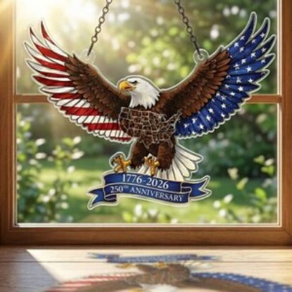 USA 250th Anniversary Eagle Acrylic Suncatcher, American Flag Bald Eagle Window Hanging, 1776-2026 Patriotic Decor, 4th of July Gift