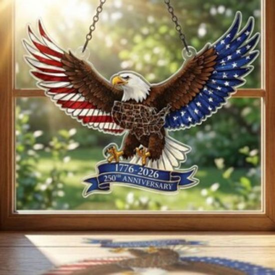 USA 250th Anniversary Eagle Acrylic Suncatcher, American Flag Bald Eagle Window Hanging, 1776-2026 Patriotic Decor, 4th of July Gift