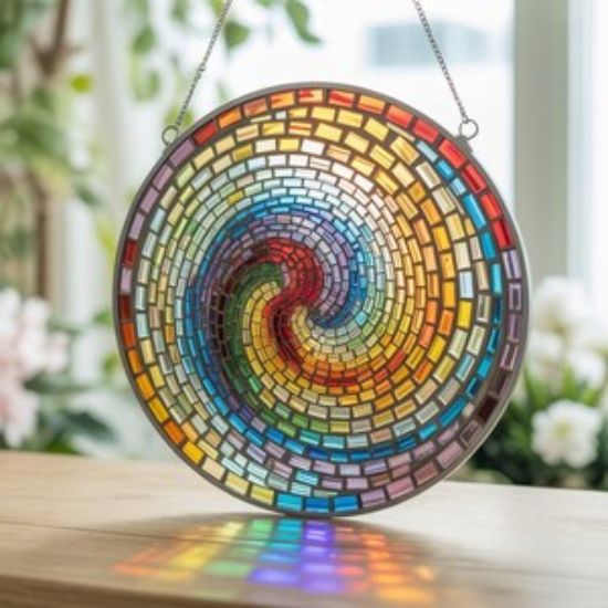 Regenbogen Spirale Glas Suncatcher / Mosaik Stil Glaskunst / Buntes Geometrisches Dekor / Geschenk für Kunstliebhaber / Geeignet für die Kunstdekoration der Kirche