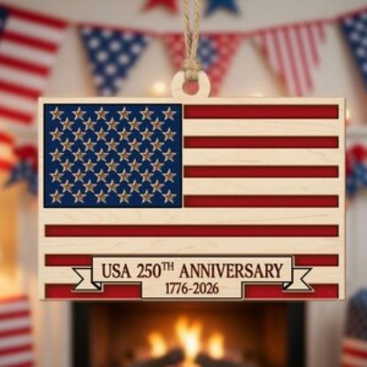 USA 250th Anniversary Decor 1776-2026, Wooden American Flag Ornament, Patriotic Gift Idea, 4th of July Decorations, USA Keepsake Ornament