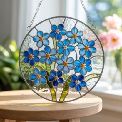 Vergissmeinnicht - Sonnenfänger - Buntglas | Erinnerung & Beileid Geschenk | Blumen Fenster Dekor | In liebevoller Erinnerung | Botanische Glaskunst