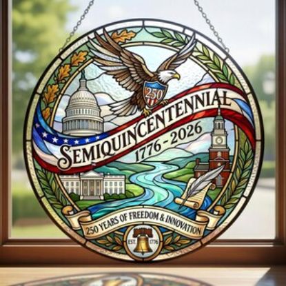Stained Glass Suncatcher USA, Semiquincentennial 250th Anniversary Decor, Patriotic Window Hanging, 1776 2026 American Gift