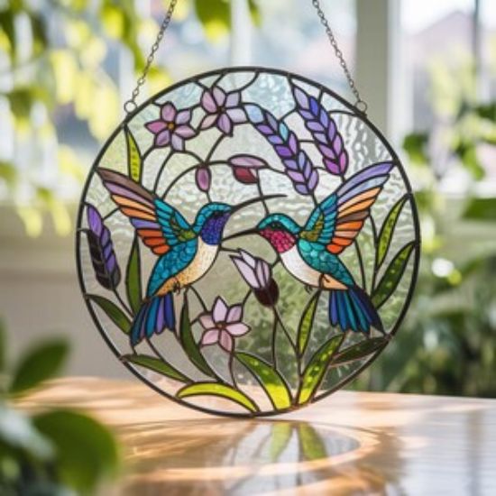 Kolibri-Buntglas-Sonnenfänger, lichtfangende Fensterbehang, Vogelglaskunst, Geschenk für Mutter oder Oma, Sympathie-Gedächtnisgeschenk