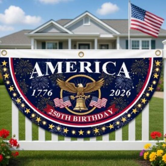 America 250th Birthday Bunting Banner 1776-2026, Patriotic Eagle USA Flag, Independence Day Outdoor Fence Decor, American Yard Banner