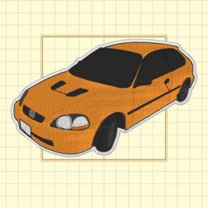 Orangefarbener BMW Civic, Stickdatei, Custom Car Design (PES, VP3, Dst)