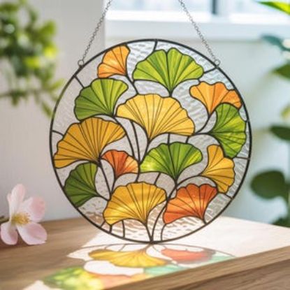 Ginkgoblatt-Buntglas-Sonnenfänger, gelbes Ginkgo-Fenster-hängende Kunst, Herbst-Garten Boho-Dekor Geschenk für Pflanzenliebhaber