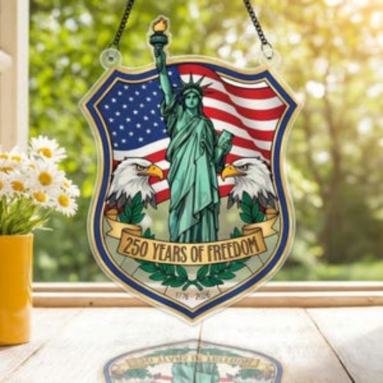 USA 250th Anniversary Acrylic Ornament 1776-2026, Statue of Liberty Suncatcher, American Flag Window Hanging, Patriotic Gift Decor