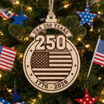 USA 250th Anniversary Ornament 2D 1776-2026, Wooden American Flag Ornament, Patriotic Christmas Ornament, Independence Day Gift