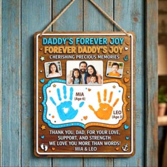 Personalized Dad Wooden Sign, Handprint Photo Gift for Dad, Fathers Day Gift from Kids, Custom Dad Keepsake, Daddy Gift