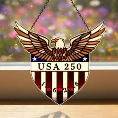 Acrylic Patriotic Suncatcher Ornament USA, American Eagle Window Hanging Decor, 250th Anniversary 1776 2026 Gift Idea
